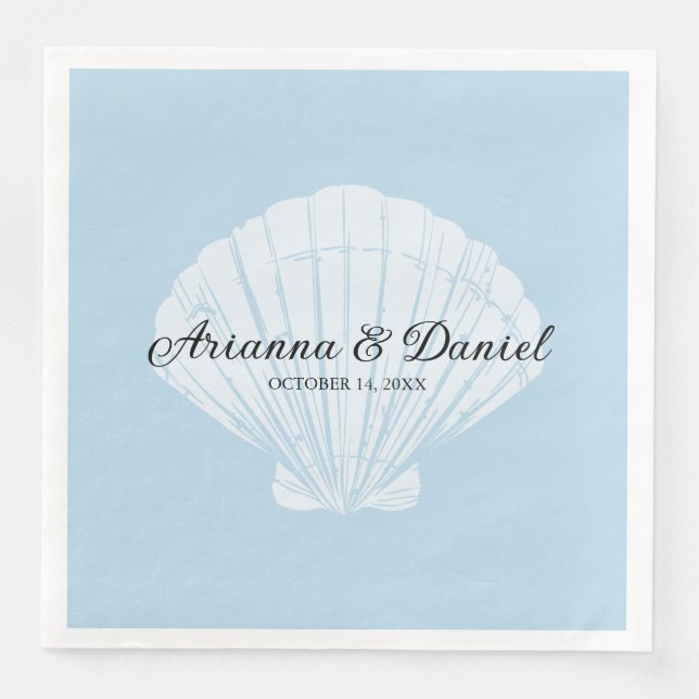 Beach Blue Seashell Wedding Napkins Serviette (Vorderseite)