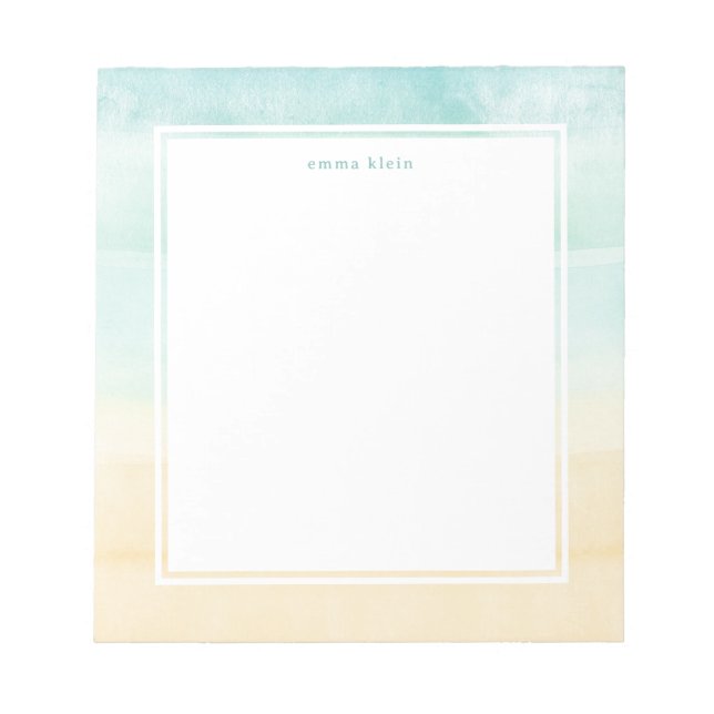 Beach Blue Tan Abstrakte Aquarellfarbe Name Notizblock (Vorderseite)