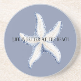 Beach Blue White Starfish Quote Getränkeuntersetzer