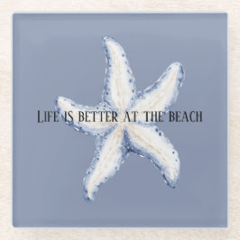 Beach Blue White Starfish Quote Glasuntersetzer