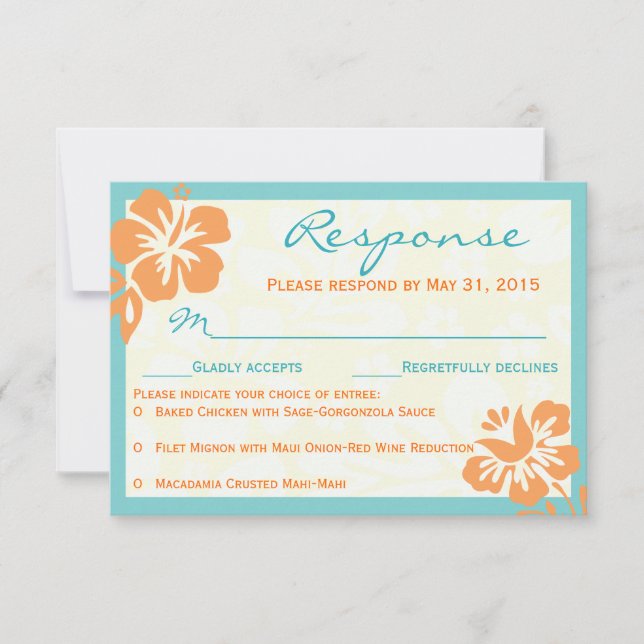 Beach Blume UAWG Orange & Aquamarin RSVP Karte (Vorderseite)
