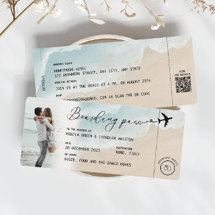 Beach Boarding Pass Hochzeit in Urlaubsort QR-Code Einladung