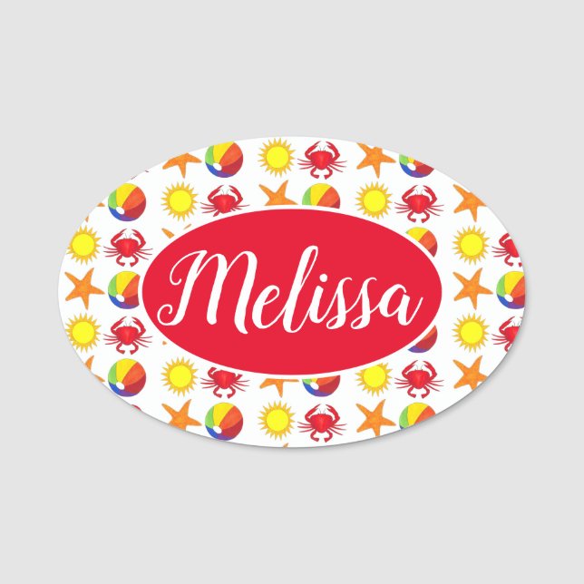 Beach Boardwalk Sun Crab Beachball Starfish Namensschild (Vorderseite)