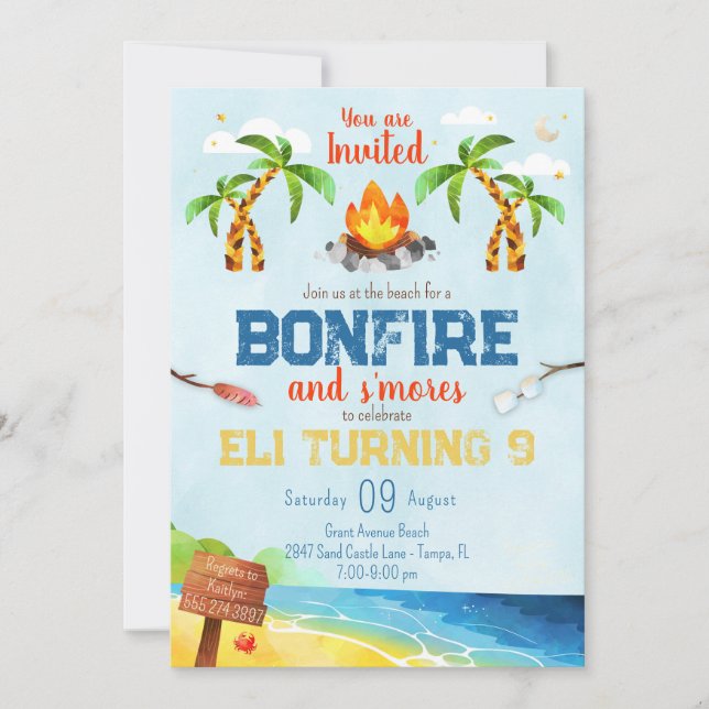Beach Bonfire Geburtstagsparty Einladung (Vorderseite)