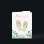 Beach Botanical Flip Flops Vielen Dank Dankeskarte<br><div class="desc">Wasserfarbene botanische Insel Blume und Blattwerk verzierte Flip Flops mit passendem Boden,  weiß gefaltet danke Karte.</div>