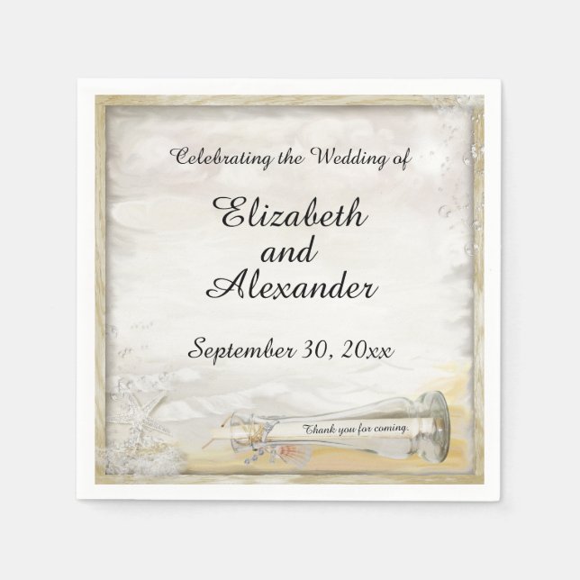 Beach Bottle Wedding Personalisiert Paper Napkin Serviette (Vorderseite)