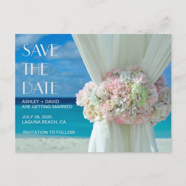 Beach Bouquet Save the Date Postcard Postkarte (Vorderseite)