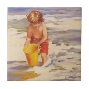 Beach Boy Kind in Ozeanwellen Fliese