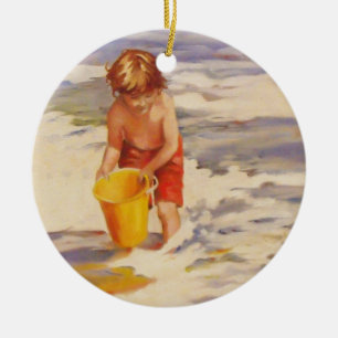 Beach Boy Kind in Ozeanwellen Keramik Ornament