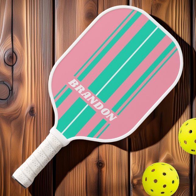 Beach Breeze Nostalgische Tafel Streifen mit Namen Pickleball Schläger (Von Creator hochgeladen)
