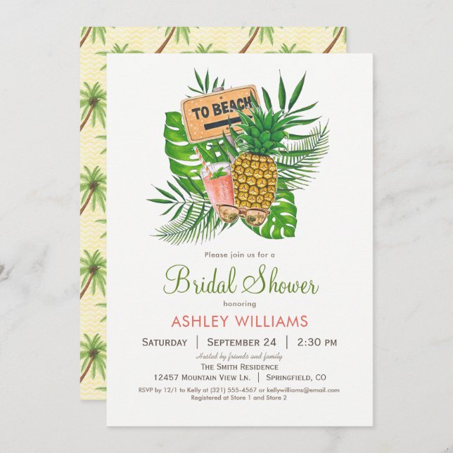 Beach Bridal Dusche Einladung (Vorne/Hinten)