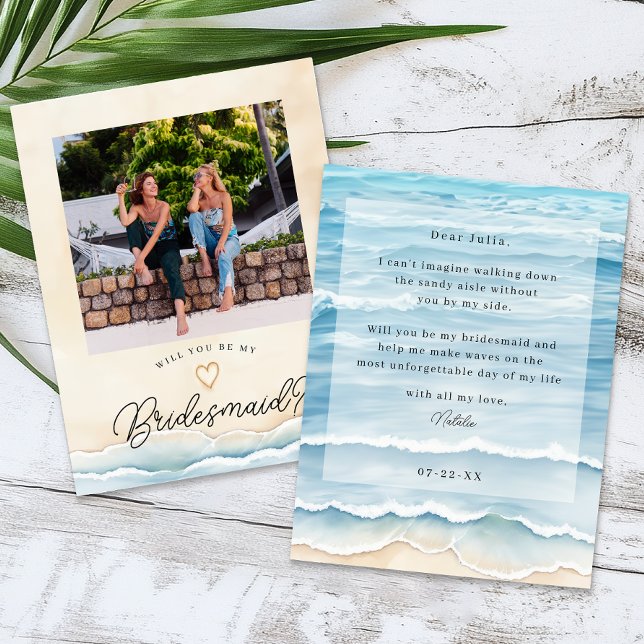 Beach Bridesmaid Vorschlagskarte mit Ozeanwellen (Bridal Party Proposal Card)