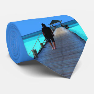 Beach Bridge Ocean Blue Water Vacation Necktie Krawatte