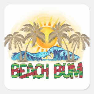 Beach Bum Meereswellen Tropisch Quadratischer Aufkleber