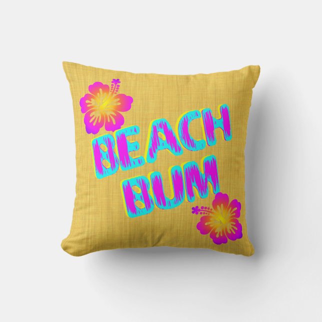 Beach Bum Pink Hibiskus Blume Kissen (Vorderseite)