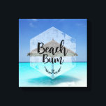 Beach Bum Typografie - Regenschirm am Tropical Bea Leinwanddruck<br><div class="desc">Ein Leinwand mit tropischem Bild eines türkisfarbenen Meeres und ein weißer Sandstrand,  ein Single mit Sonnenschirm aus Strohdach steht alleine da. Typografie sagt Beach Bum.</div>