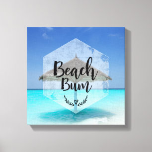 Beach Bum Typografie - Regenschirm am Tropical Bea Leinwanddruck