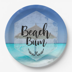 Beach Bum Typografie - Regenschirm am Tropical Bea Pappteller
