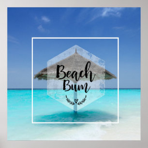 Beach Bum Typografie - Regenschirm am Tropical Bea Poster