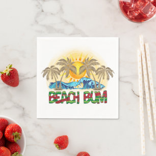 Beach Bum Wassermelone, Meereswellen und tropisc Serviette