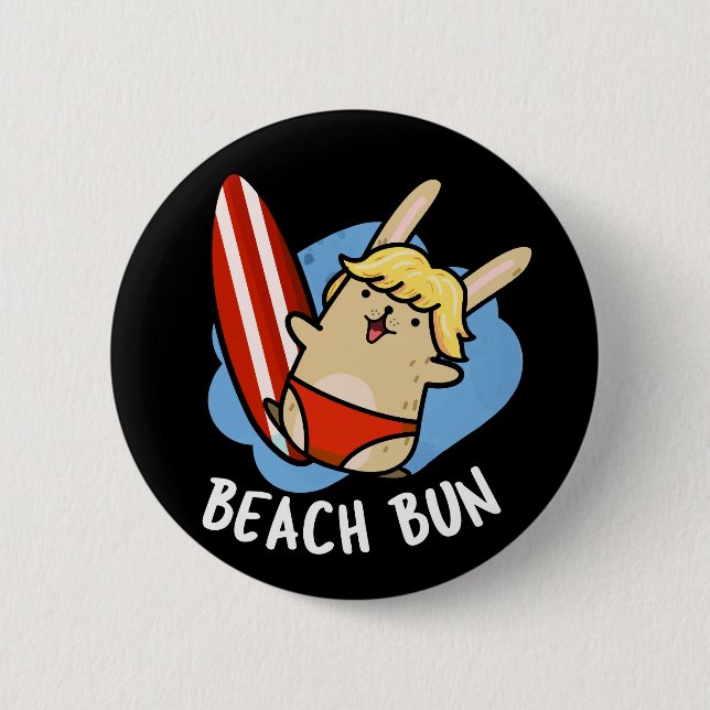 Beach Bun Funny Bunny Pun Dark BG Button (Vorderseite)