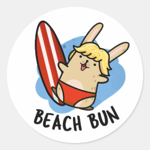 Beach Bun Funny Bunny Puns Runder Aufkleber