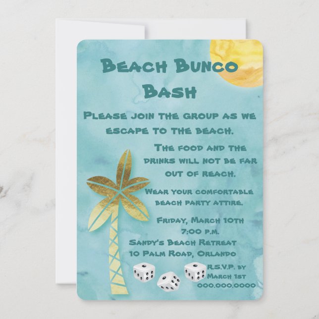 Beach Bunco Bash Einladung (Rückseite)