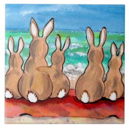 Beach Bunnies Familie auf Blanket 6" Tile Trivet Fliese