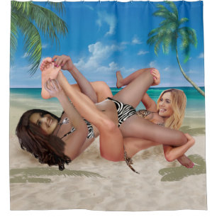 BEACH BUNNY'S TICKLE WRESTLING DUSCHVORHANG