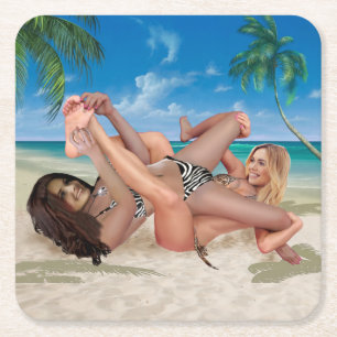 BEACH BUNNY'S TICKLE WRESTLING RECHTECKIGER PAPPUNTERSETZER