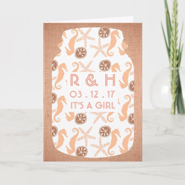 Beach Burlap Mason Jar Baby Ankündigung (Vorderseite)