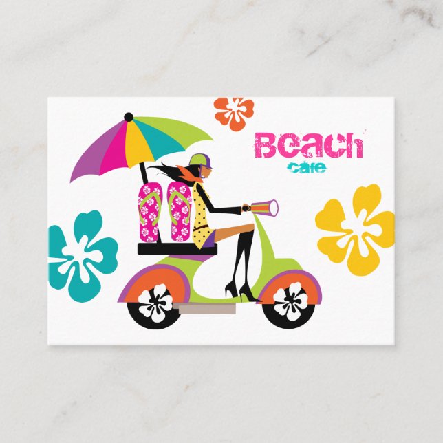 Beach Business Card Scooter Girl Flip Flops Visitenkarte (Vorderseite)