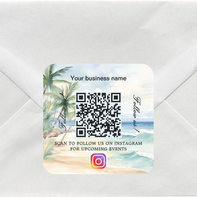 Beach-Business-Name qr-Codeinstagramm Quadratischer Aufkleber (Von Creator hochgeladen)