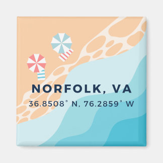 Beach Button Magnet - Koordinaten von Norfolk VA