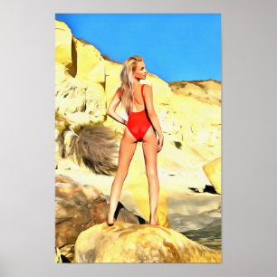 Beach Button-up Girl 4 Gemälde Poster
