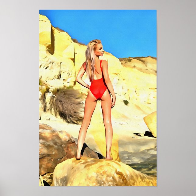 Beach Button-up Girl 4 Gemälde Poster (Vorne)