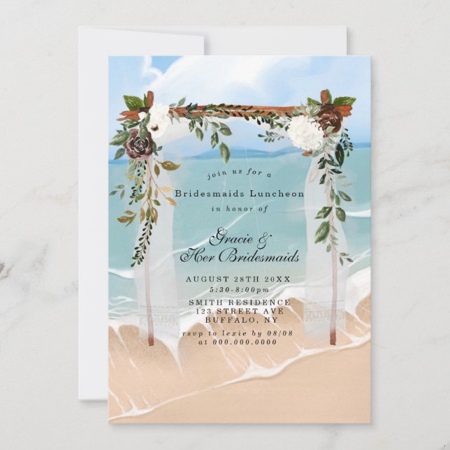 Beach Canopy Floral Bridesmaids Luncheon Einladung (Vorderseite)