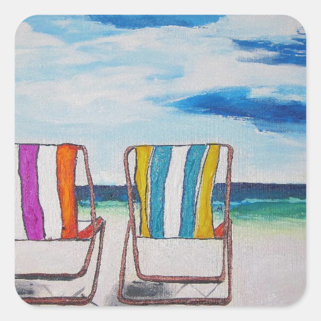Beach Chair Delight Quadratischer Aufkleber (Vorderseite)