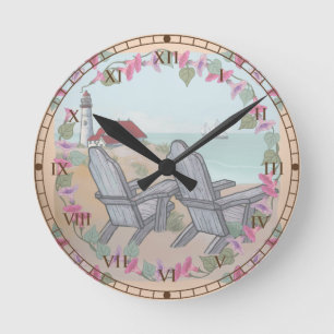 Beach Chairs Lighthouse clock Runde Wanduhr