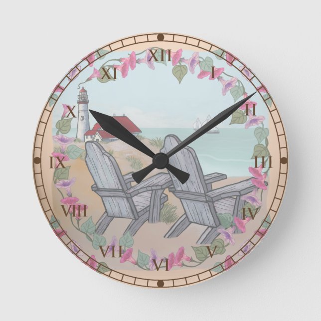 Beach Chairs Lighthouse clock Runde Wanduhr (Vorderseite)
