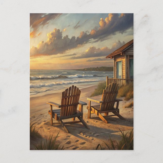 Beach Chairs Sunset Coastal Ocean Vacation Postkarte (Vorderseite)