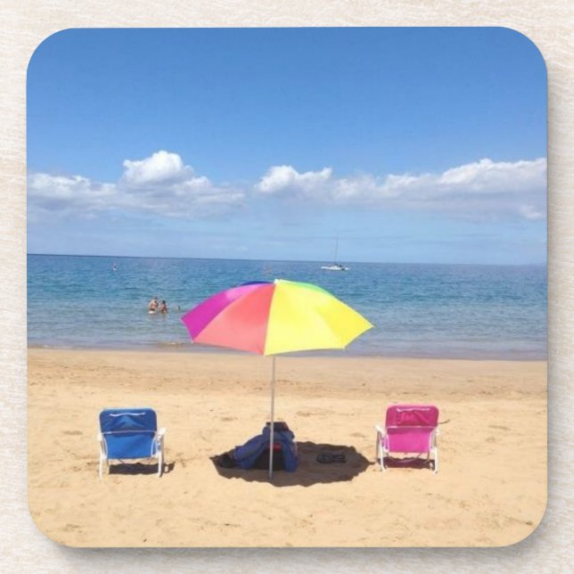 Beach Chairs Umbrella Ocean Scene Hawaii Coasters Getränkeuntersetzer (Vorderseite)