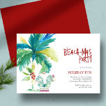 Beach Christmas Party Watercolor Palm Tree Santa Einladung<br><div class="desc">A cute beach Christmas invitations feature a watercolor palm tree with a Santa Clause in a Hawaiian shirt holding a gift. The words "Beachmas Party" are set in fun hand lettered type. A charming choice for a tropical themed holiday party. Unique watercolor art and design by Victoria Grigaliunas of Do...</div>