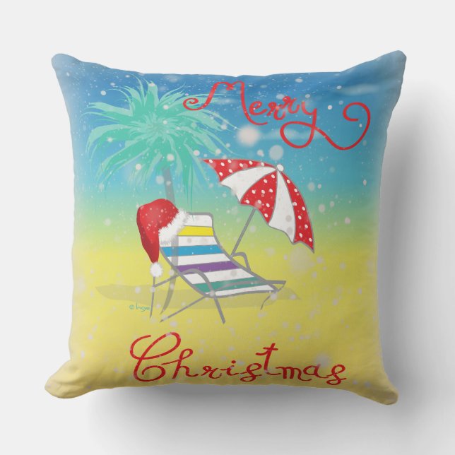 Beach Christmas Santa Hat Snow Flakes Kissen (Vorderseite)