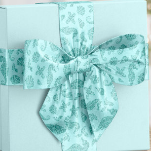 Beach Christmas Seepferd Aqua Blue Glitzer Satinband