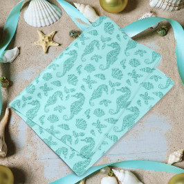 Beach Christmas Seepferd Pattern Aqua Glitzer Seidenpapier