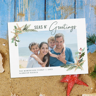 Beach Christmas Starfish Seas N Greetings Foto Feiertagskarte
