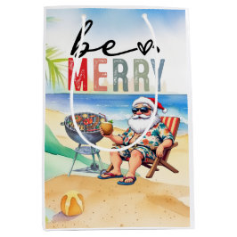 Beach Christmas with Surfer Santa Barbecue  Mittlere Geschenktüte