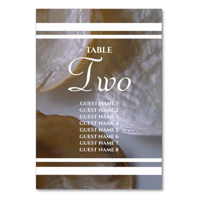 Beach Clams Wedding Guest Names Tischnummer (Vorderseite)