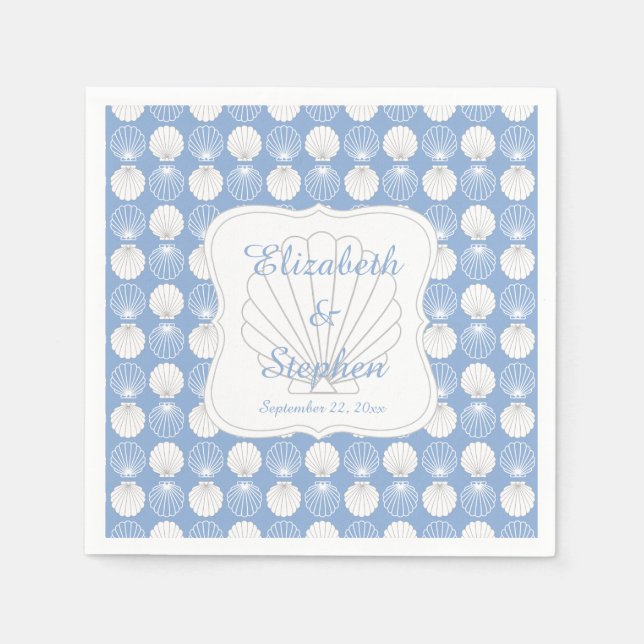 Beach Clamshells Seashells Names Wedding Serviette (Vorderseite)